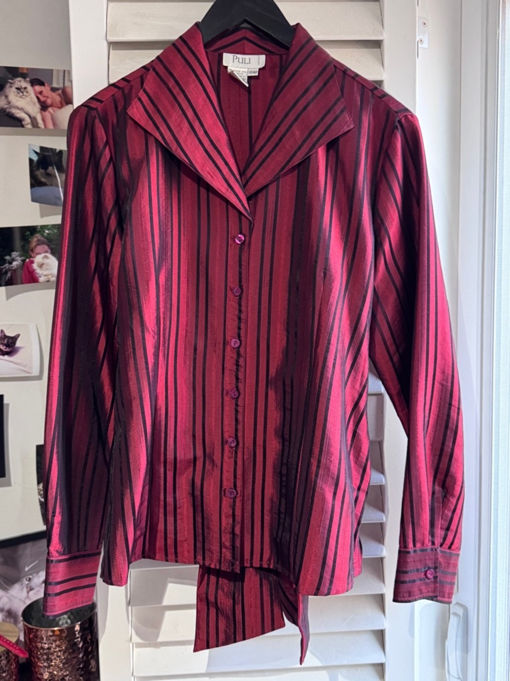 Puli Burgundy and Black Striped Button-Front Shirt